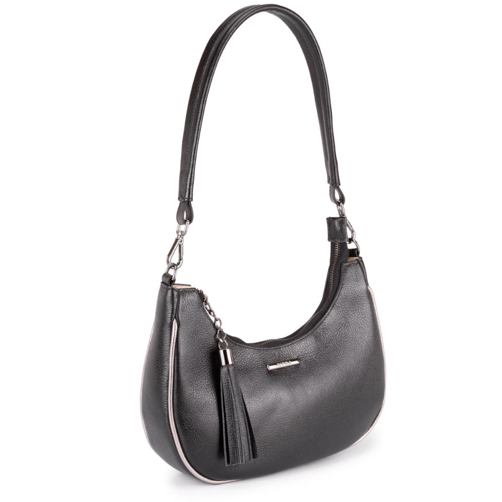 Bolsa Baguete Média Couro Preta Onix Lorena