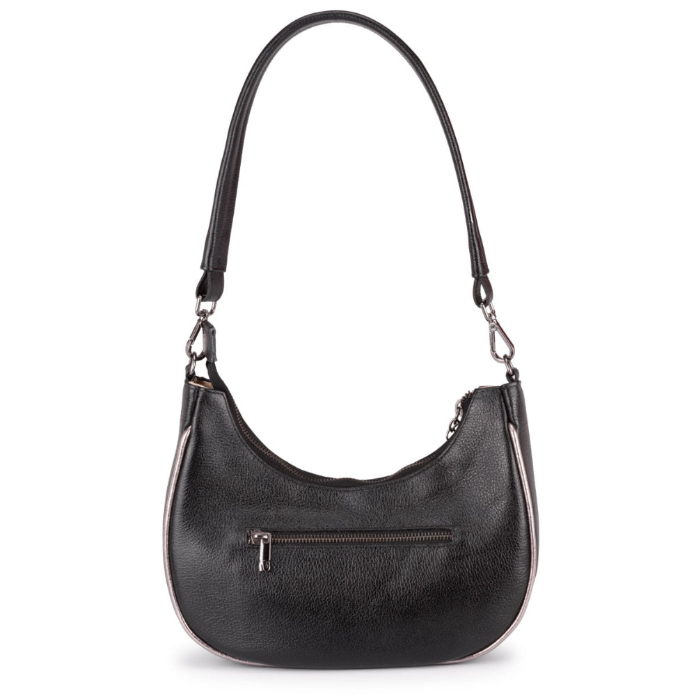 Bolsa Baguete Média Couro Preta Onix Lorena