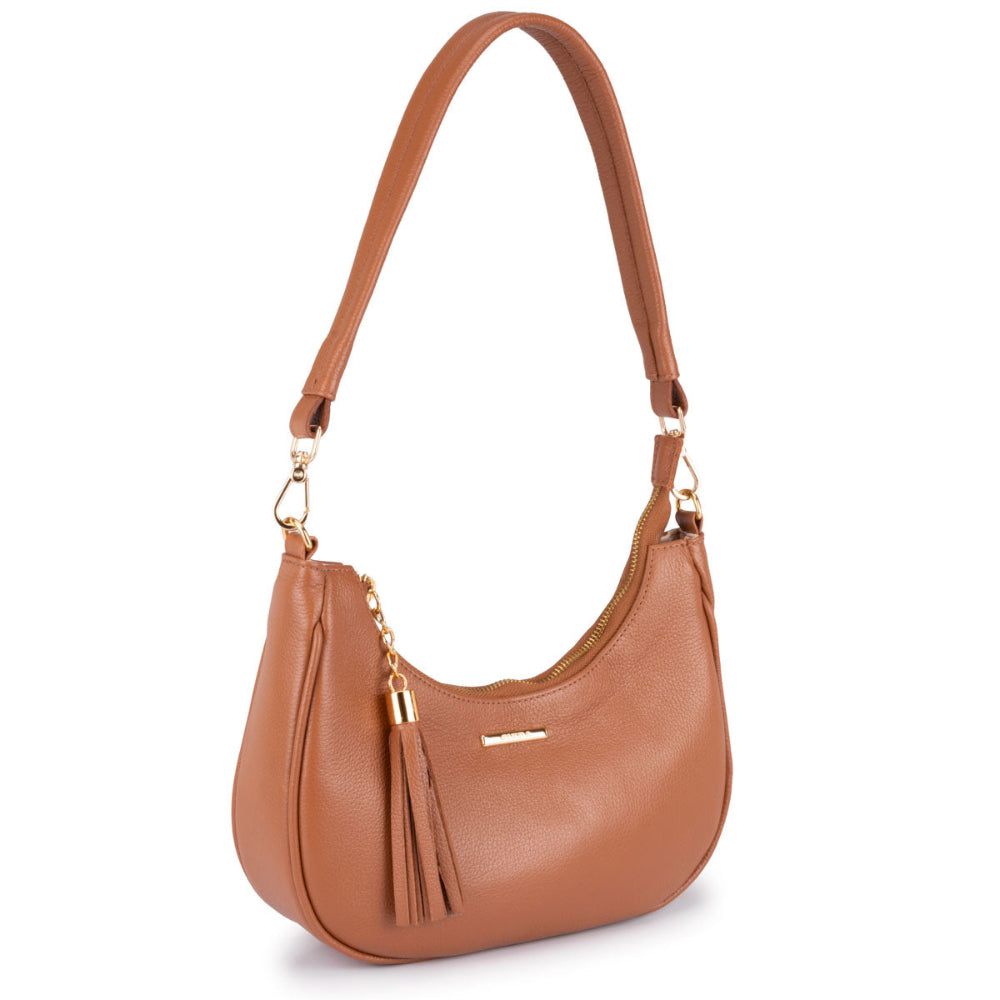 Bolsa Baguete Média Couro Caramelo Lorena