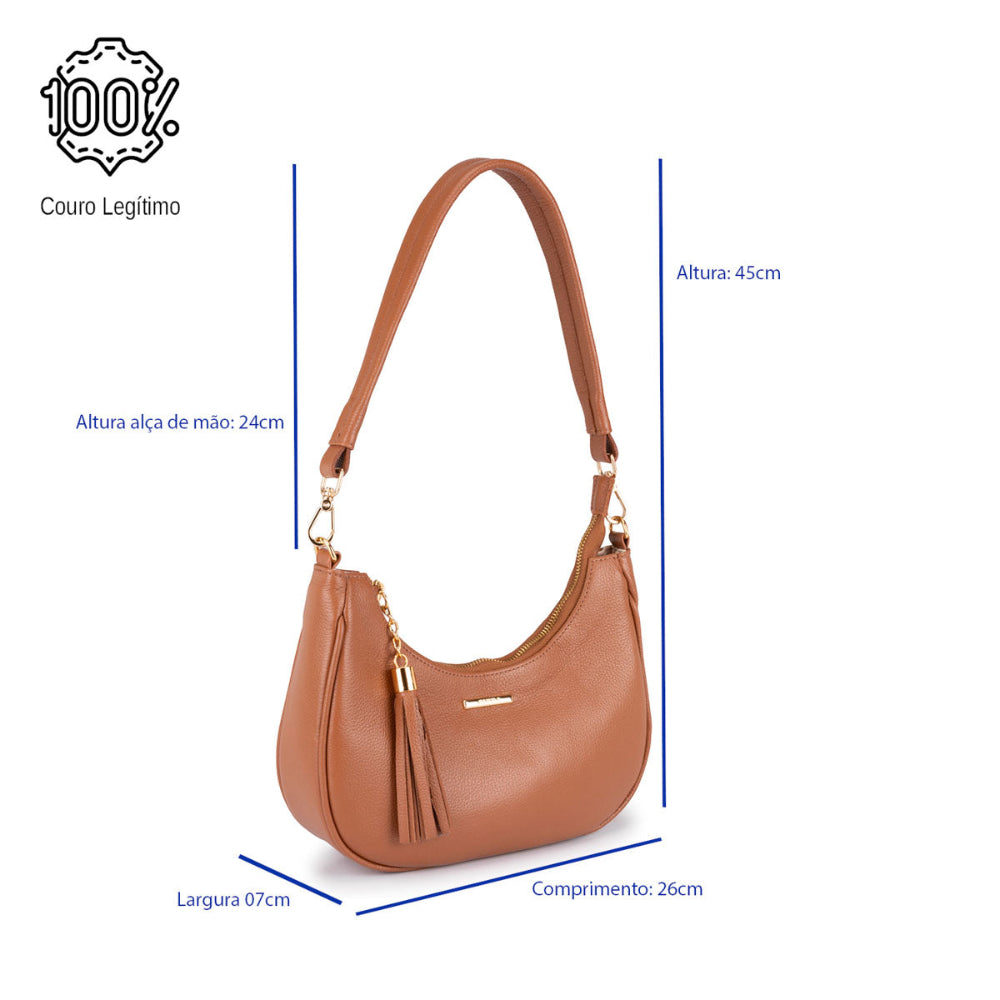 Bolsa Baguete Média Couro Caramelo Lorena