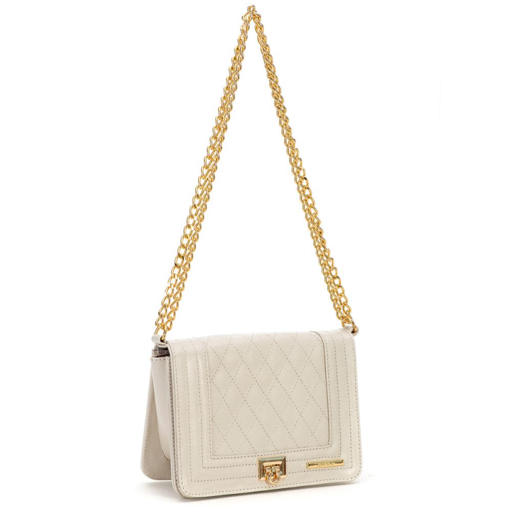 Bolsa Clutch Pequena Couro Branca Lua