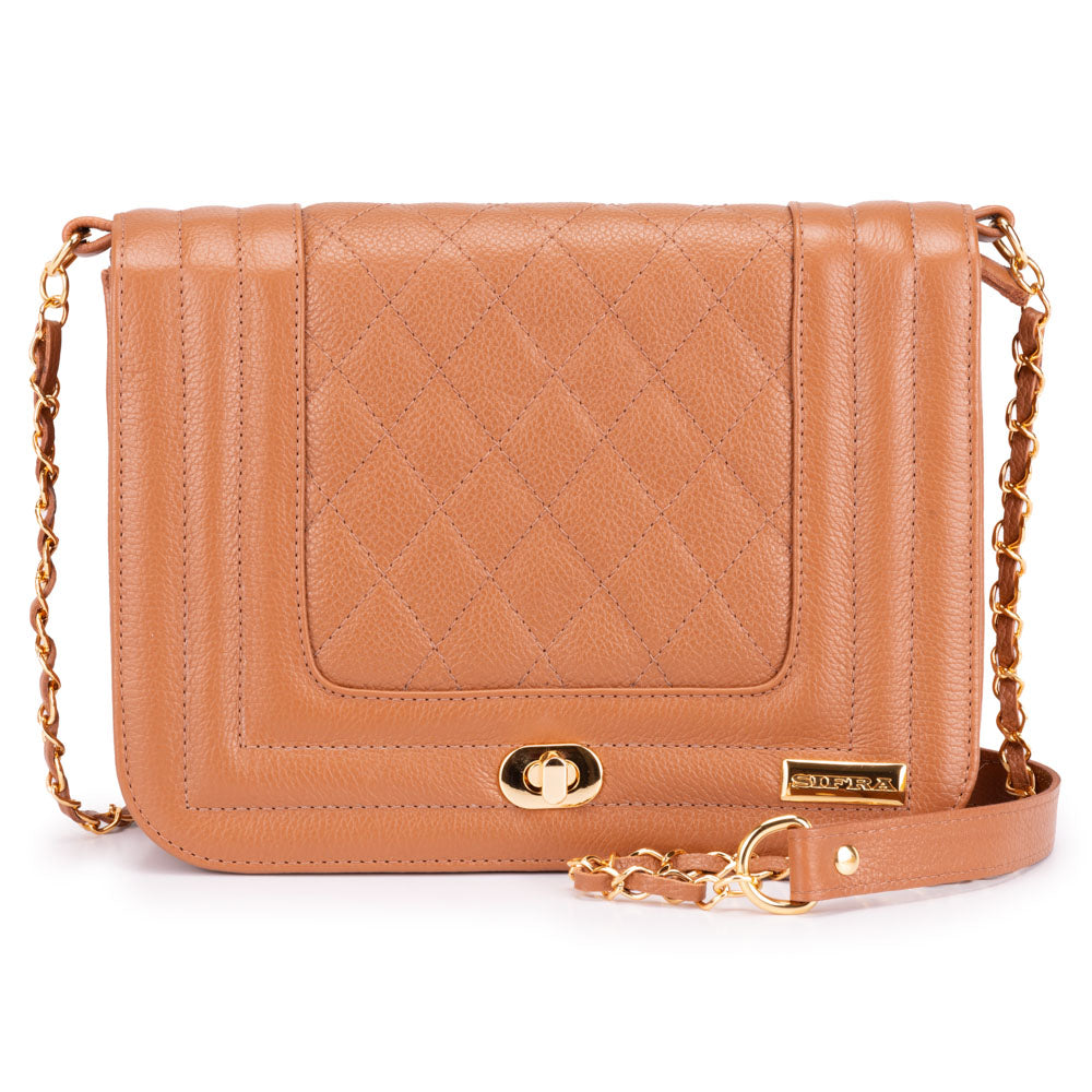 Bolsa Clutch Pequena Couro Caramelo Classic Alice