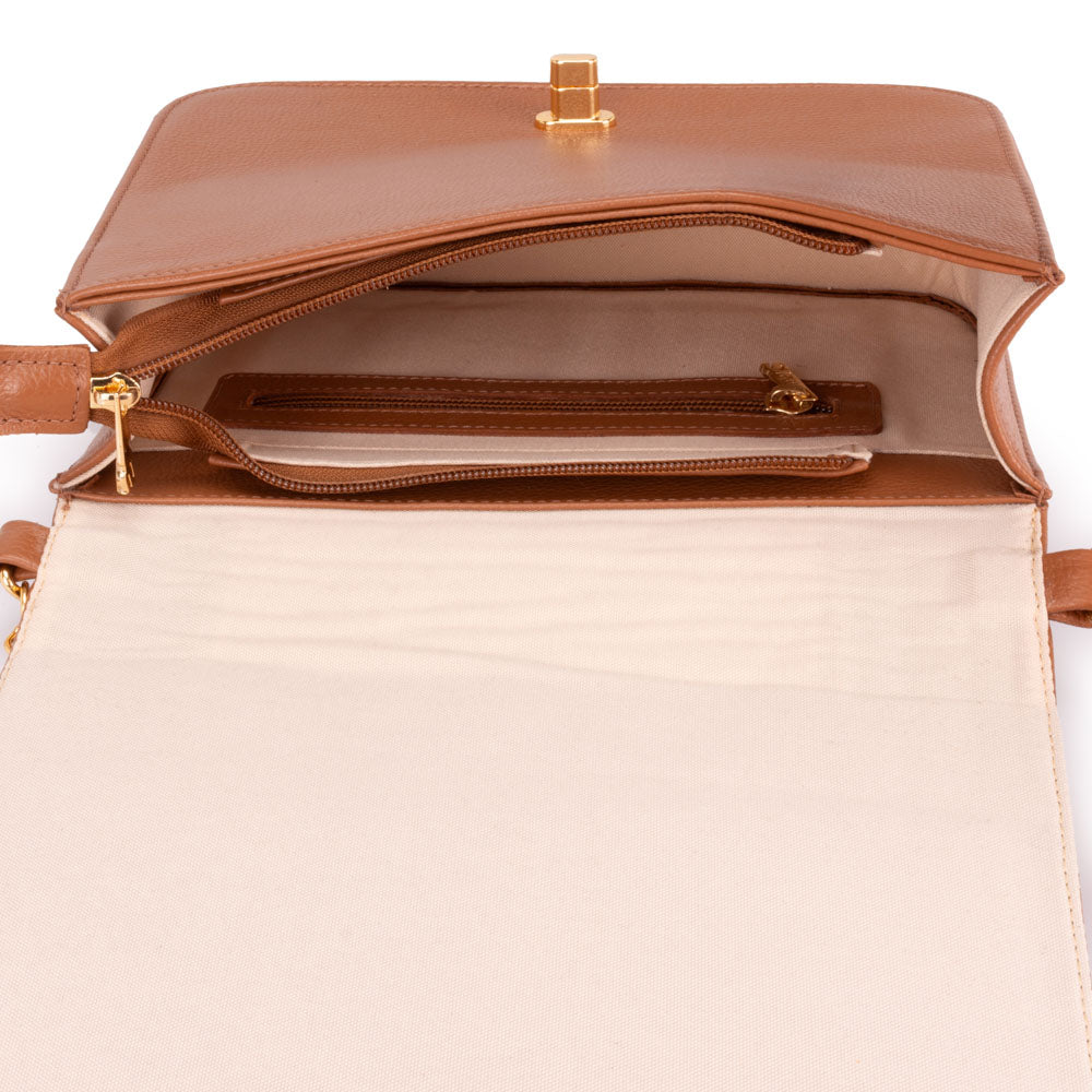 Bolsa Clutch Pequena Couro Caramelo Classic Alice