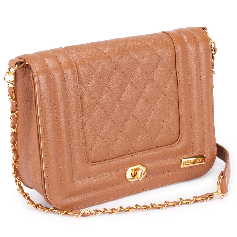 Bolsa Clutch Pequena Couro Caramelo Classic Alice