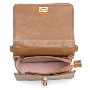 Bolsa Clutch Pequena Couro Caramelo Ouro Lua