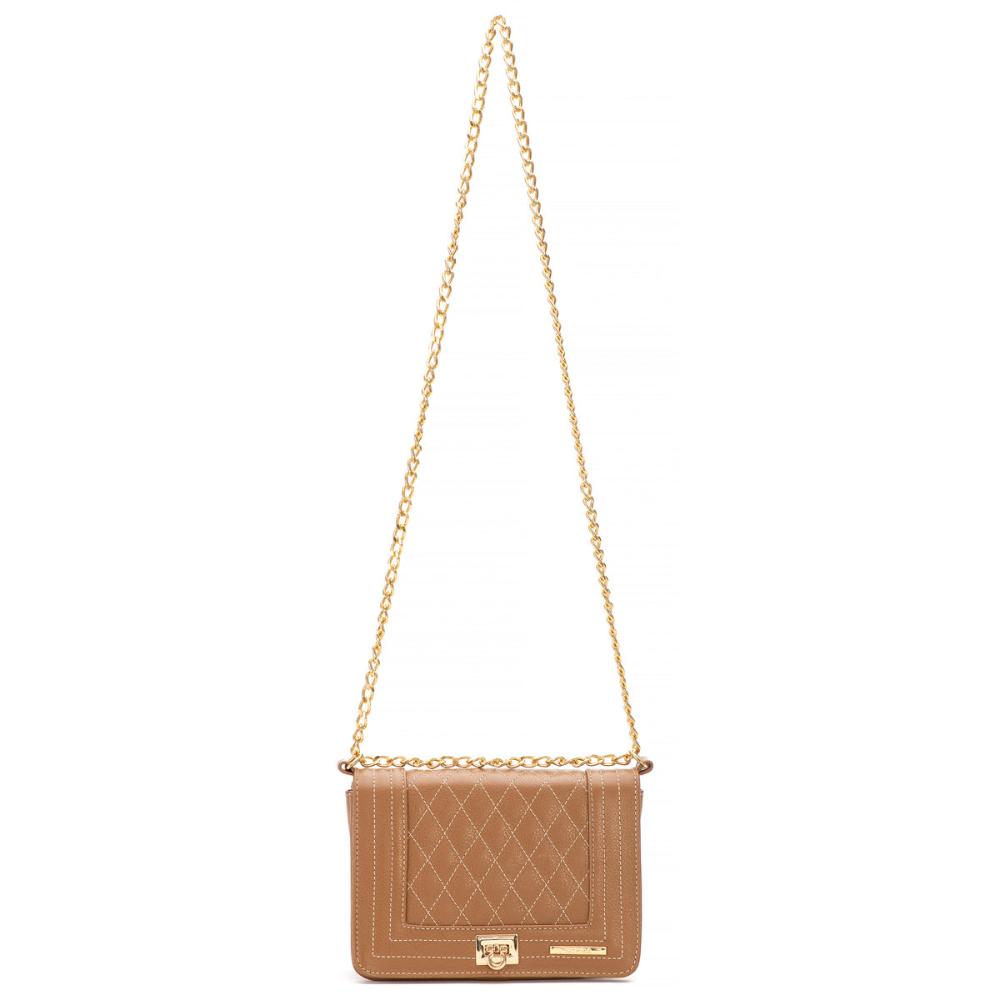 Bolsa Clutch Pequena Couro Caramelo Ouro Lua