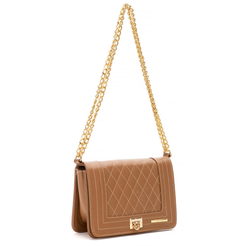 Bolsa Clutch Pequena Couro Caramelo Ouro Lua