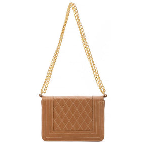 Bolsa Clutch Pequena Couro Caramelo Ouro Lua