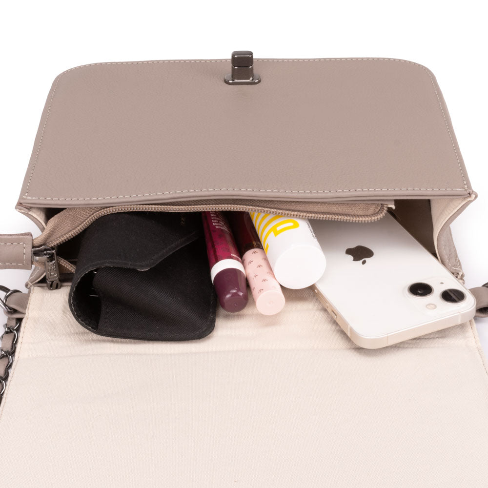 Bolsa Clutch Pequena Couro Cinza Classic Alice