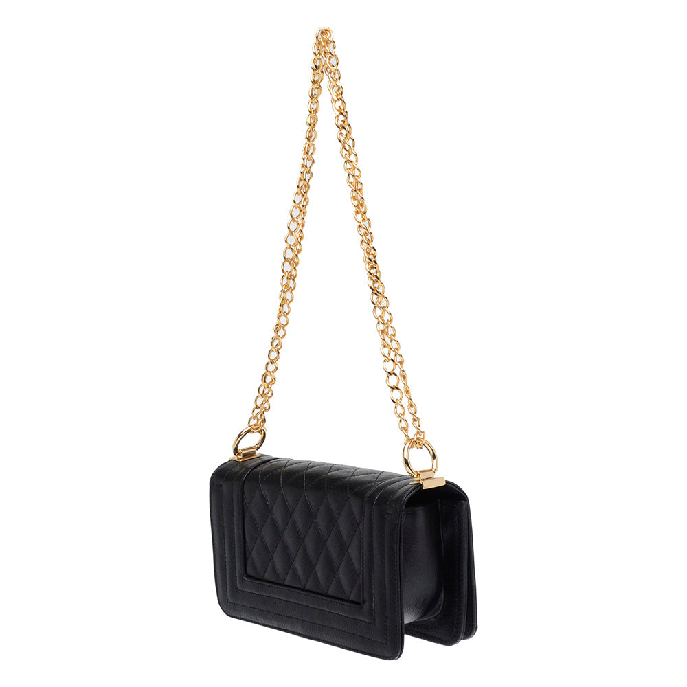 Bolsa Clutch Pequena Alça Corrente Couro Preta Lua