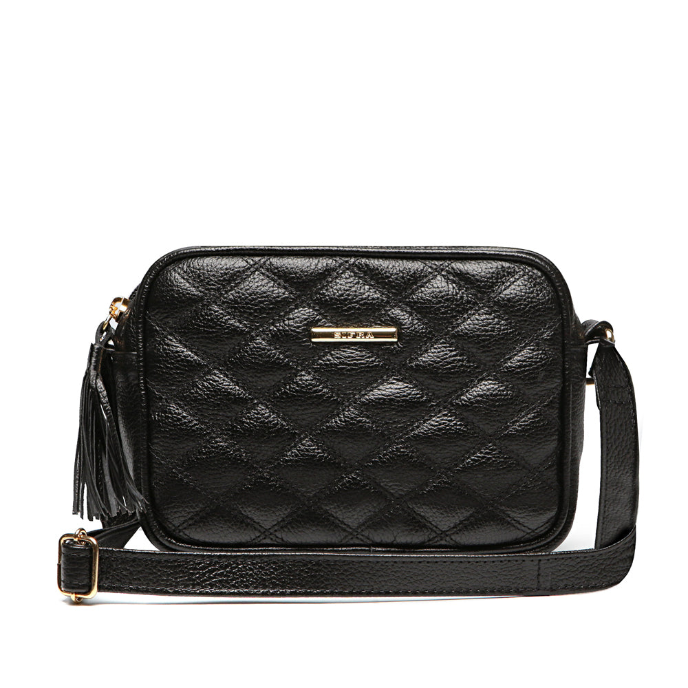 Bolsa Clutch Pequena Couro Preta Ouro Isís