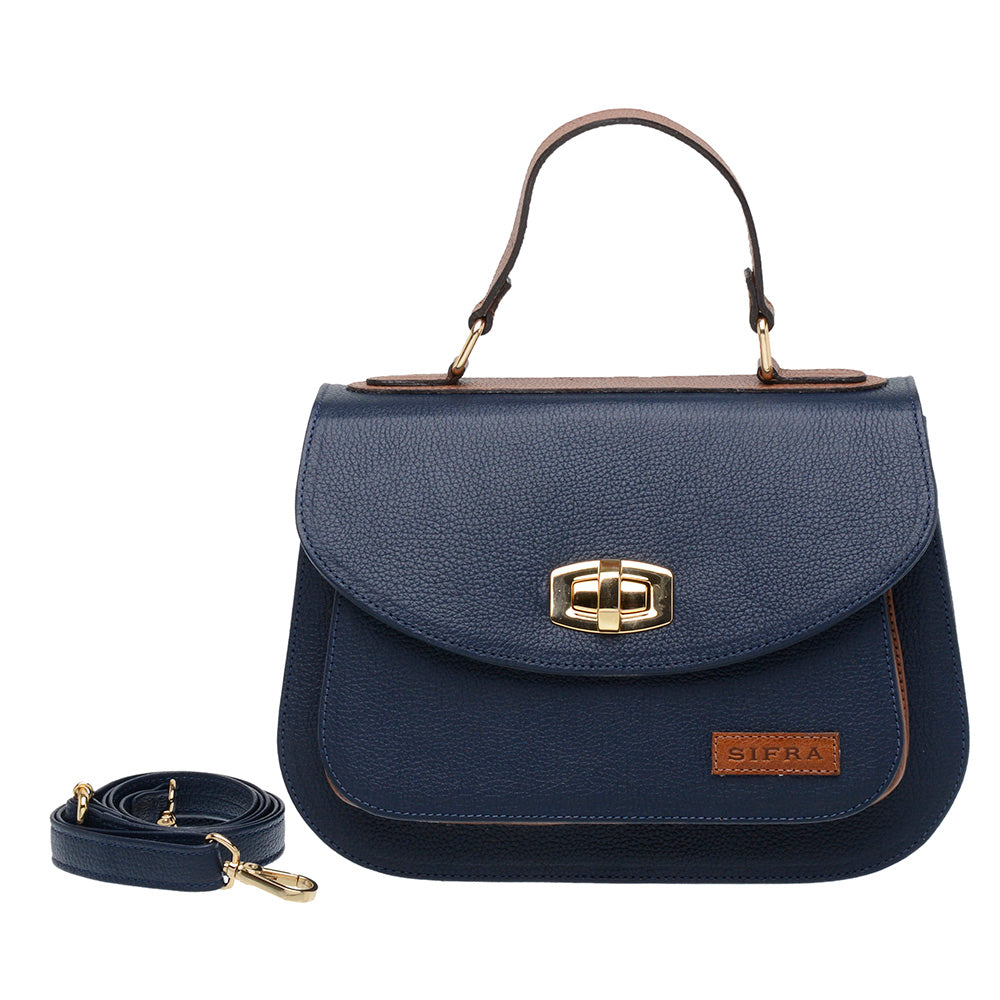 Bolsa Estruturada Mão Couro Azul Nice