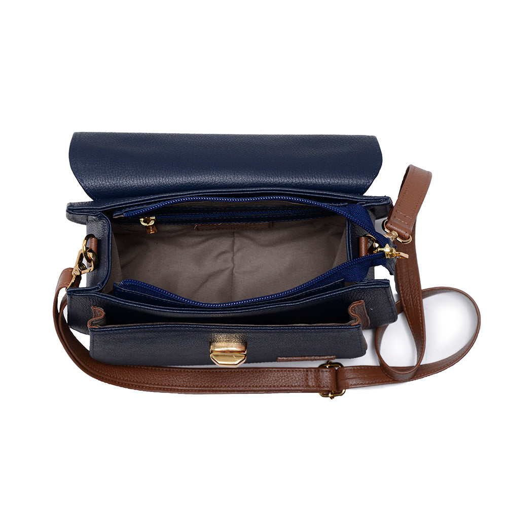 Bolsa Estruturada Mão Couro Azul Nice