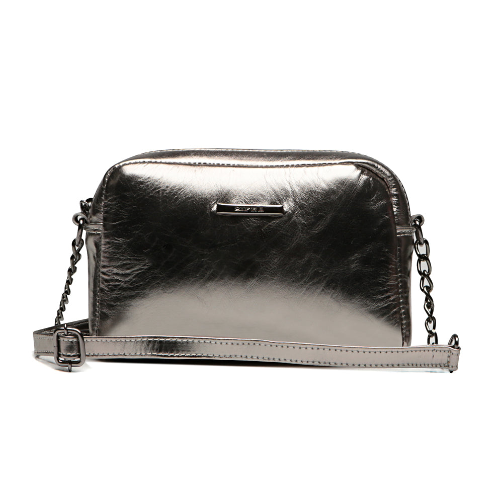 Bolsa Feminina Clutch Pequena Couro Inox Nic