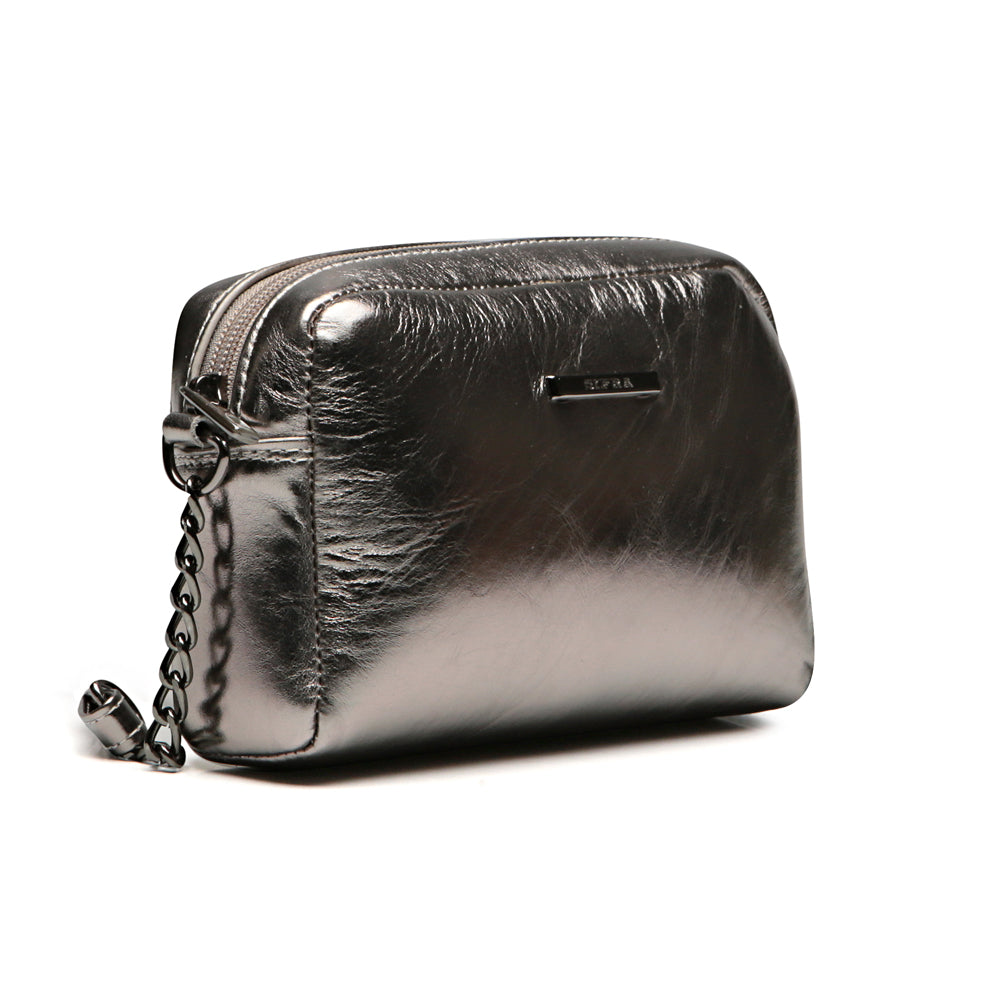 Bolsa Feminina Clutch Pequena Couro Inox Nic