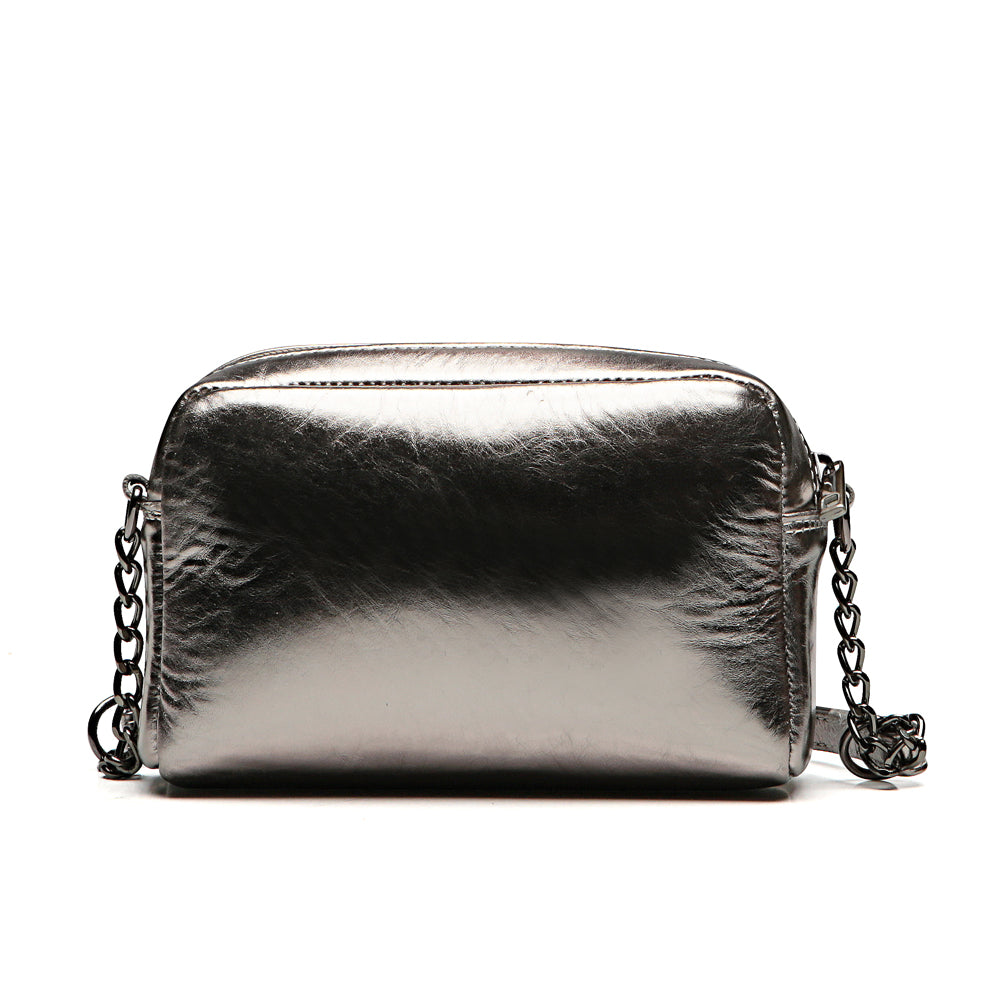 Bolsa Feminina Clutch Pequena Couro Inox Nic