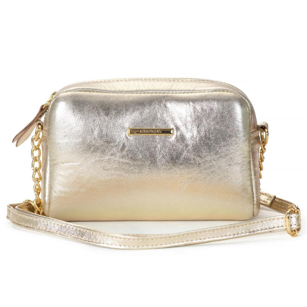 Bolsa Feminina Clutch Pequena Couro Ouro Nic