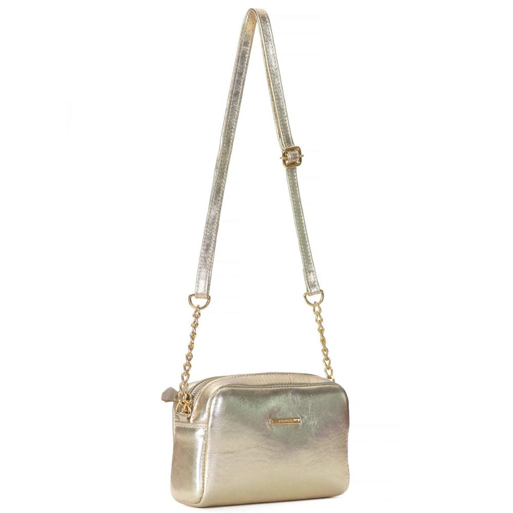 Bolsa Feminina Clutch Pequena Couro Ouro Nic