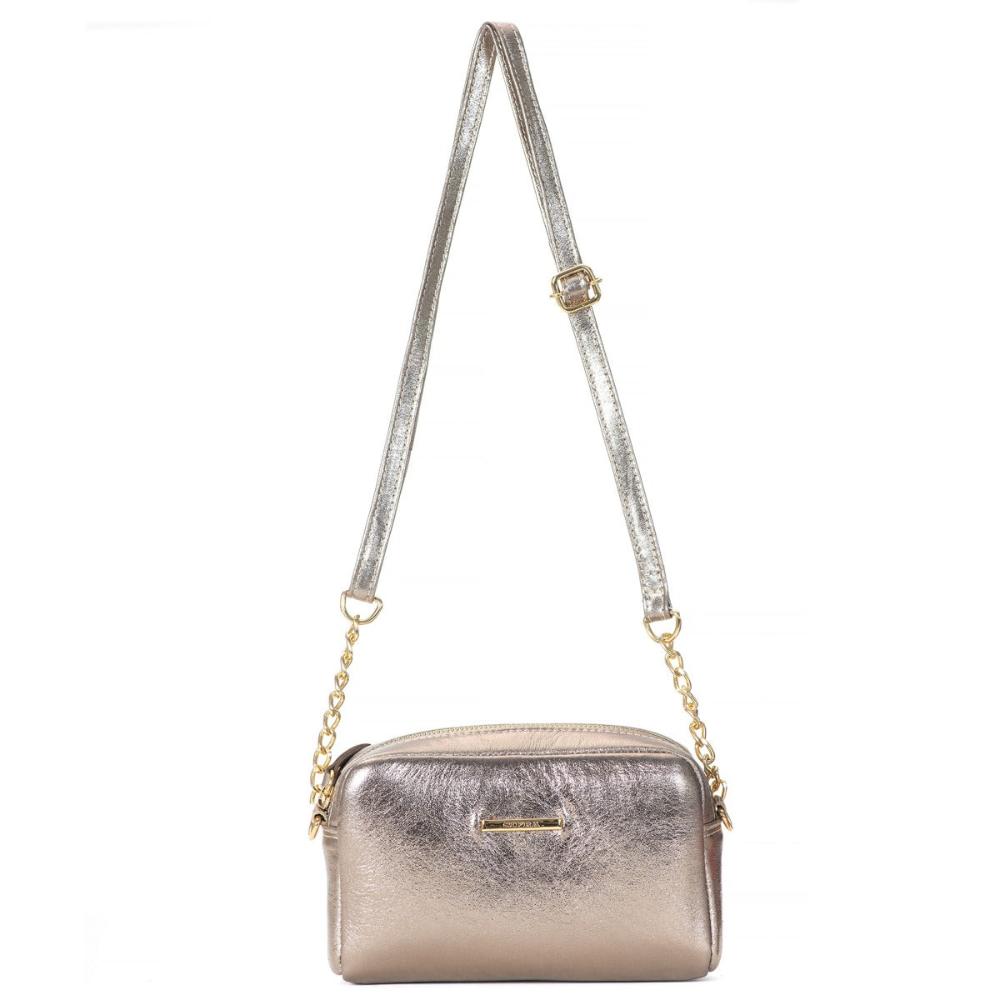 Bolsa Feminina Clutch Pequena Couro Ouro Velho Nic