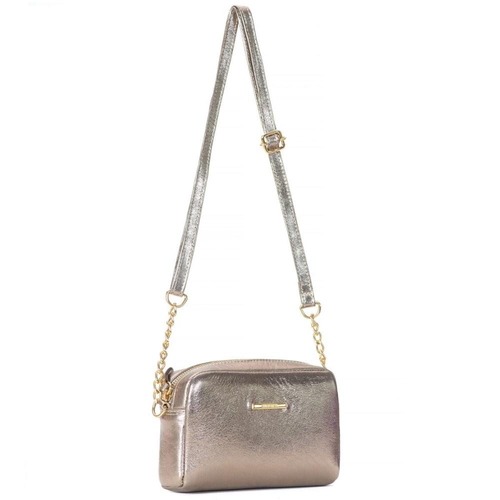 Bolsa Feminina Clutch Pequena Couro Ouro Velho Nic