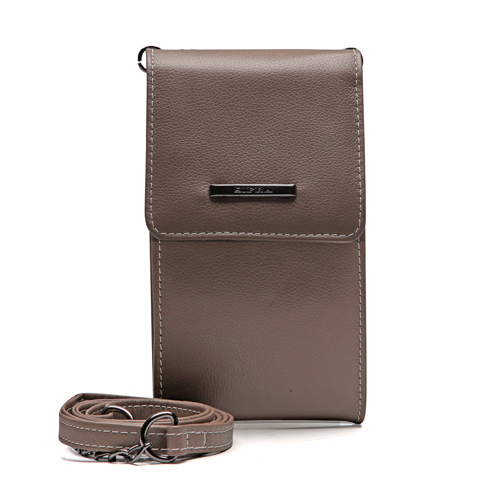 Bolsa Feminina Porta Celular Couro Cinza Karen