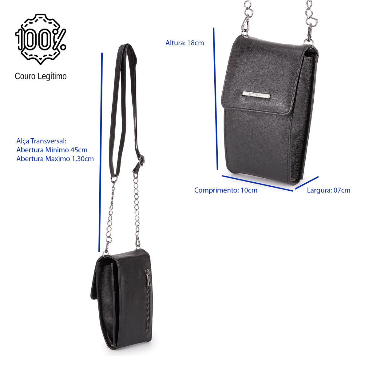 Bolsa Feminina Porta Celular Couro Preta Karen