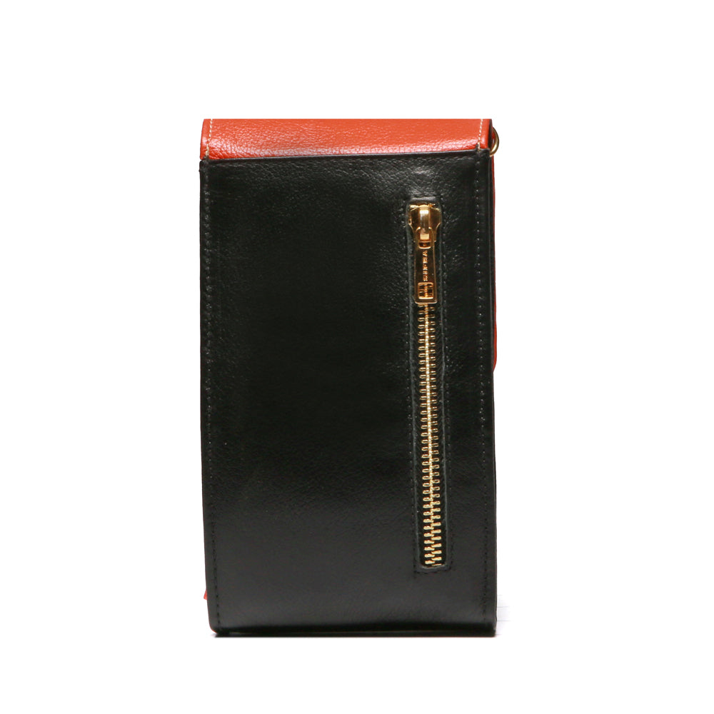 Bolsa Feminina Porta Celular Couro Preto Laranja Karen