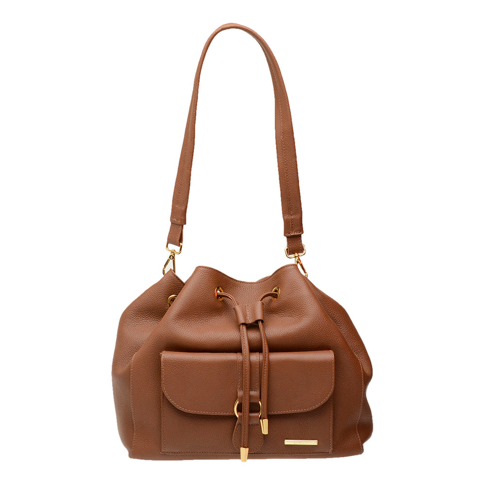 Bolsa Feminina Saco Transversal Couro Marrom Lauren