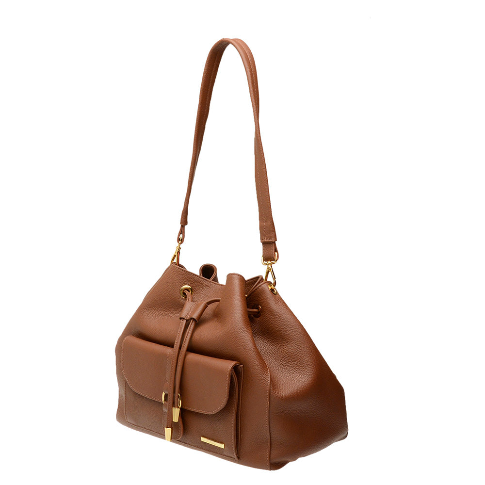 Bolsa Feminina Saco Transversal Couro Marrom Lauren