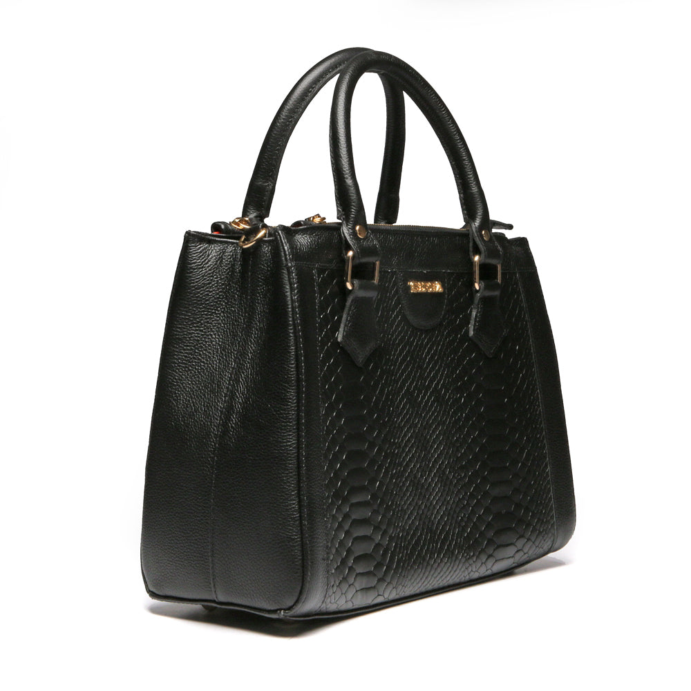 Bolsa Transversal Tote Couro Preta Média Lara
