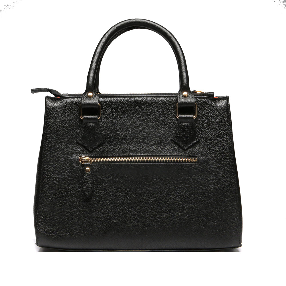 Bolsa Transversal Tote Couro Preta Média Lara