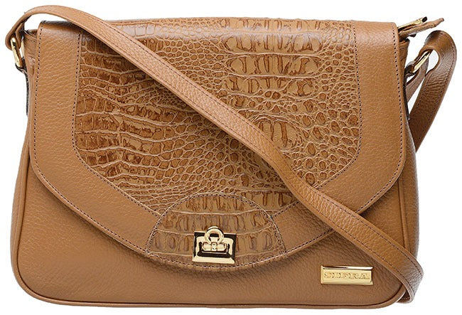 Bolsa Feminina Transversal Couro Caramelo Lila