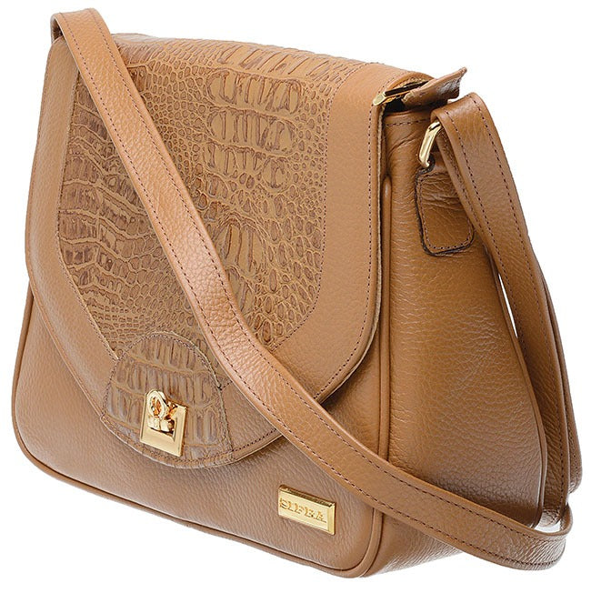 Bolsa Feminina Transversal Couro Caramelo Lila