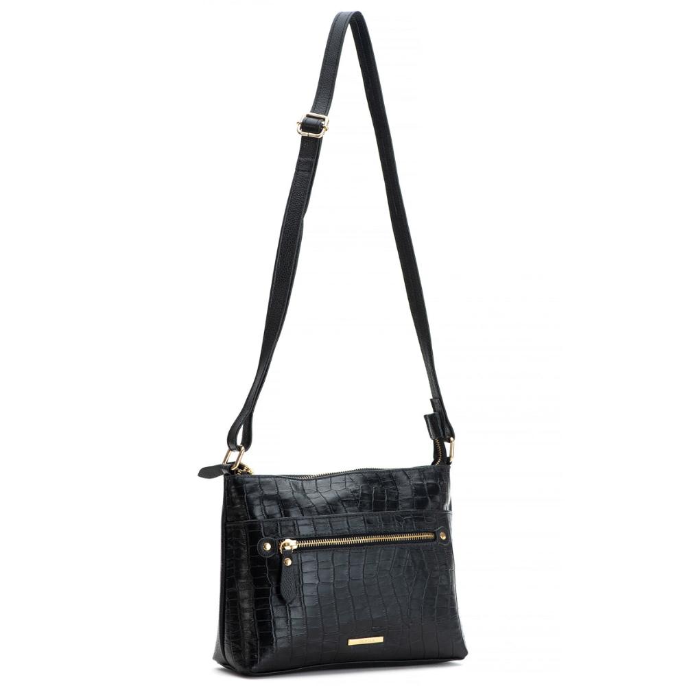 Bolsa Feminina Transversal Couro Preta Bella