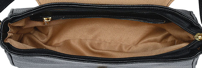 Bolsa Feminina Transversal Couro Preta Lila