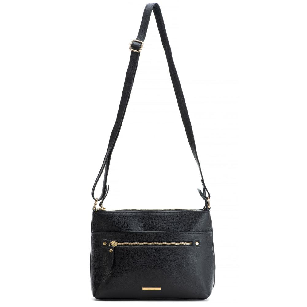 Bolsa Feminina Transversal Couro Preto Bella