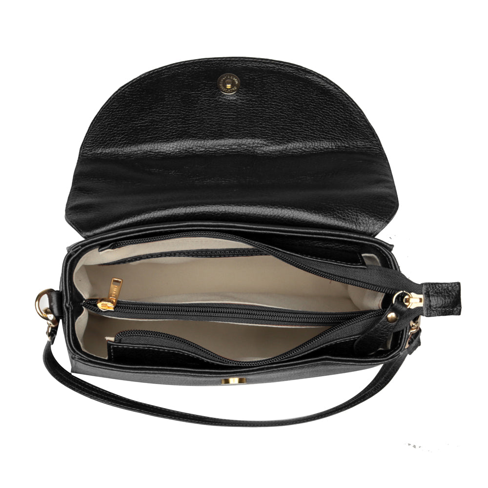 Bolsa Feminina Transversal Couro Preto Cecília