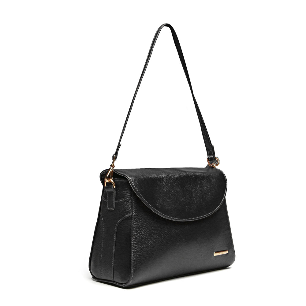 Bolsa Feminina Transversal Couro Preto Cecília