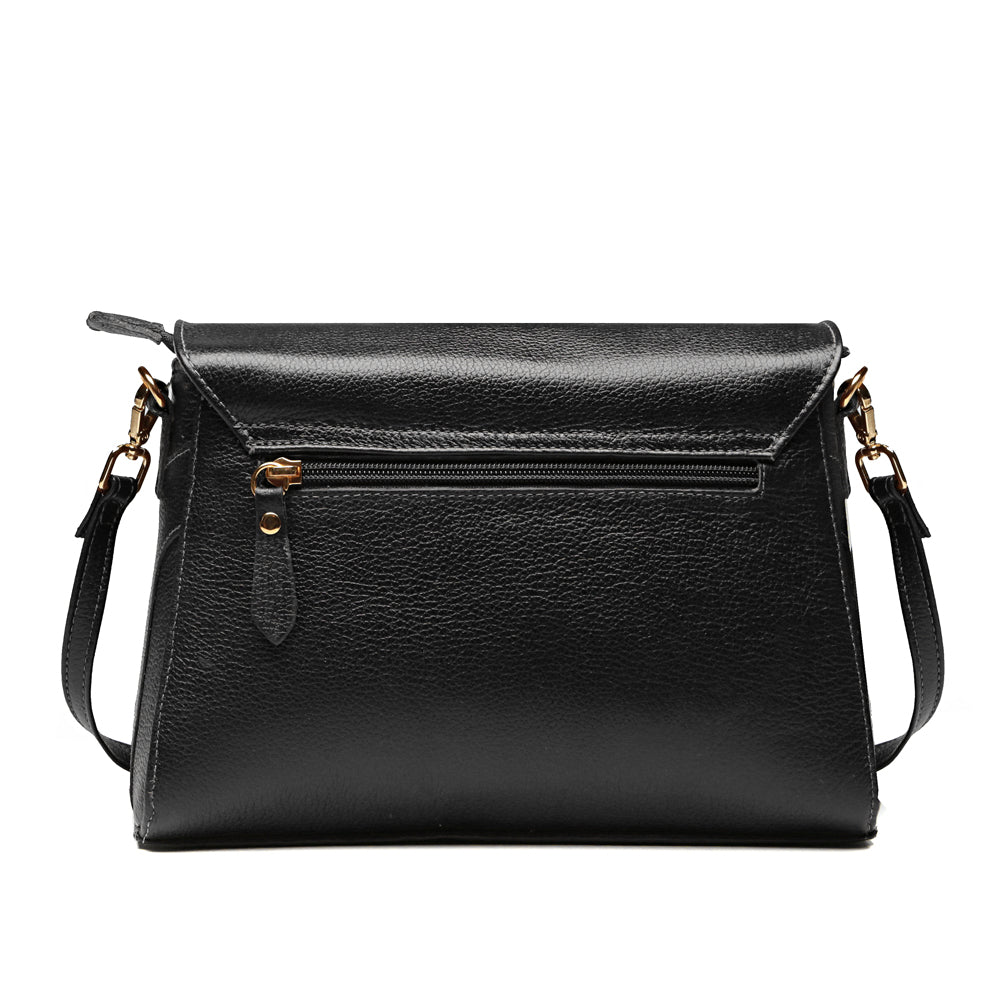 Bolsa Feminina Transversal Couro Preto Cecília