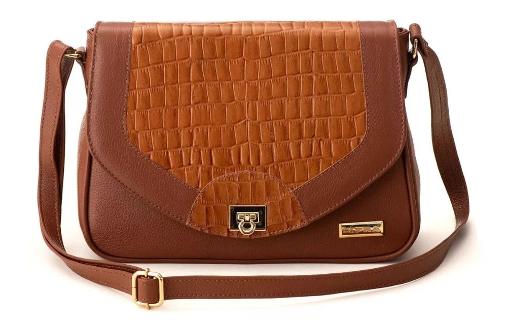 Bolsa Feminina Transversal Couro Terracota Lila