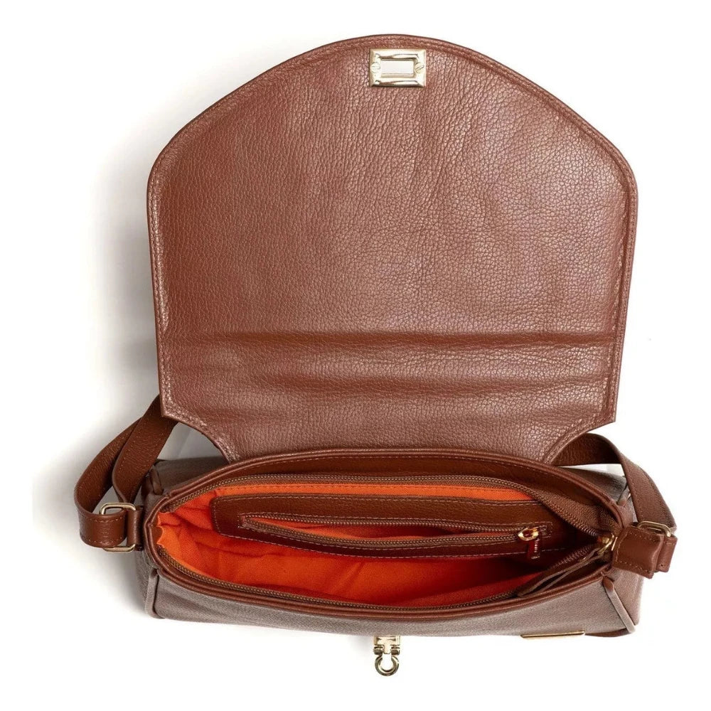 Bolsa Feminina Transversal Couro Terracota Lila