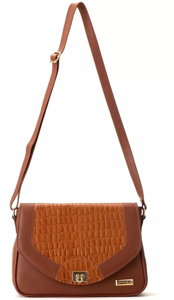 Bolsa Feminina Transversal Couro Terracota Lila