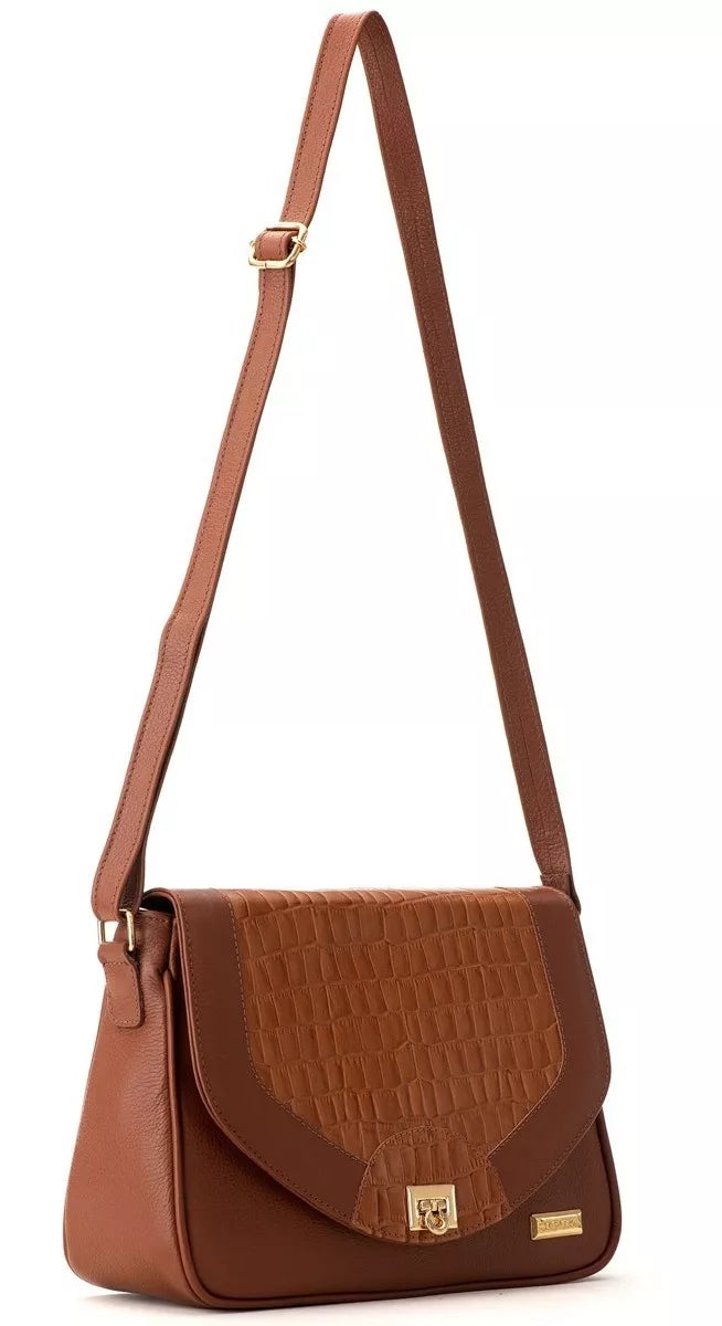 Bolsa Feminina Transversal Couro Terracota Lila