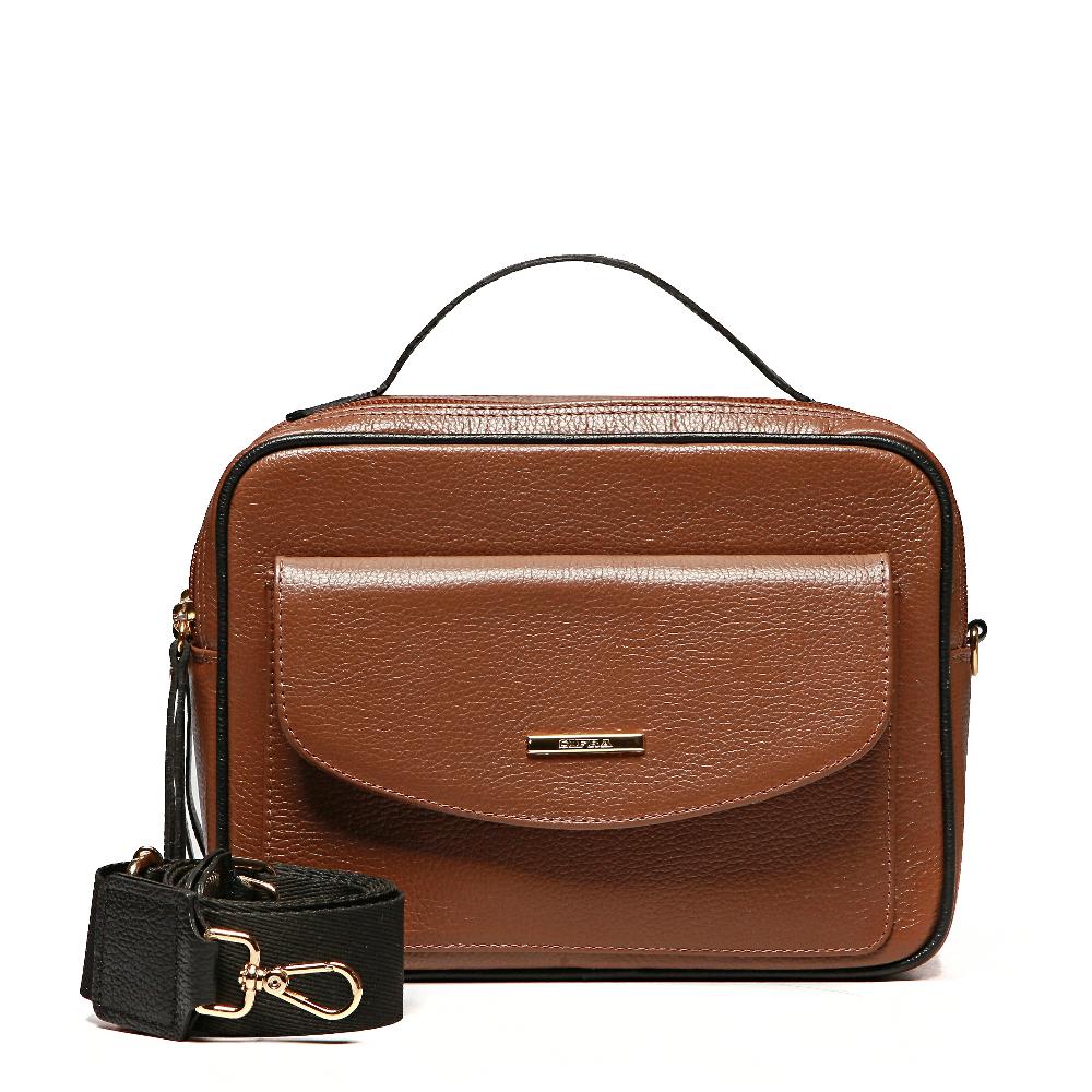 Bolsa Feminina Transversal Mão Couro Marrom Ouro Luna