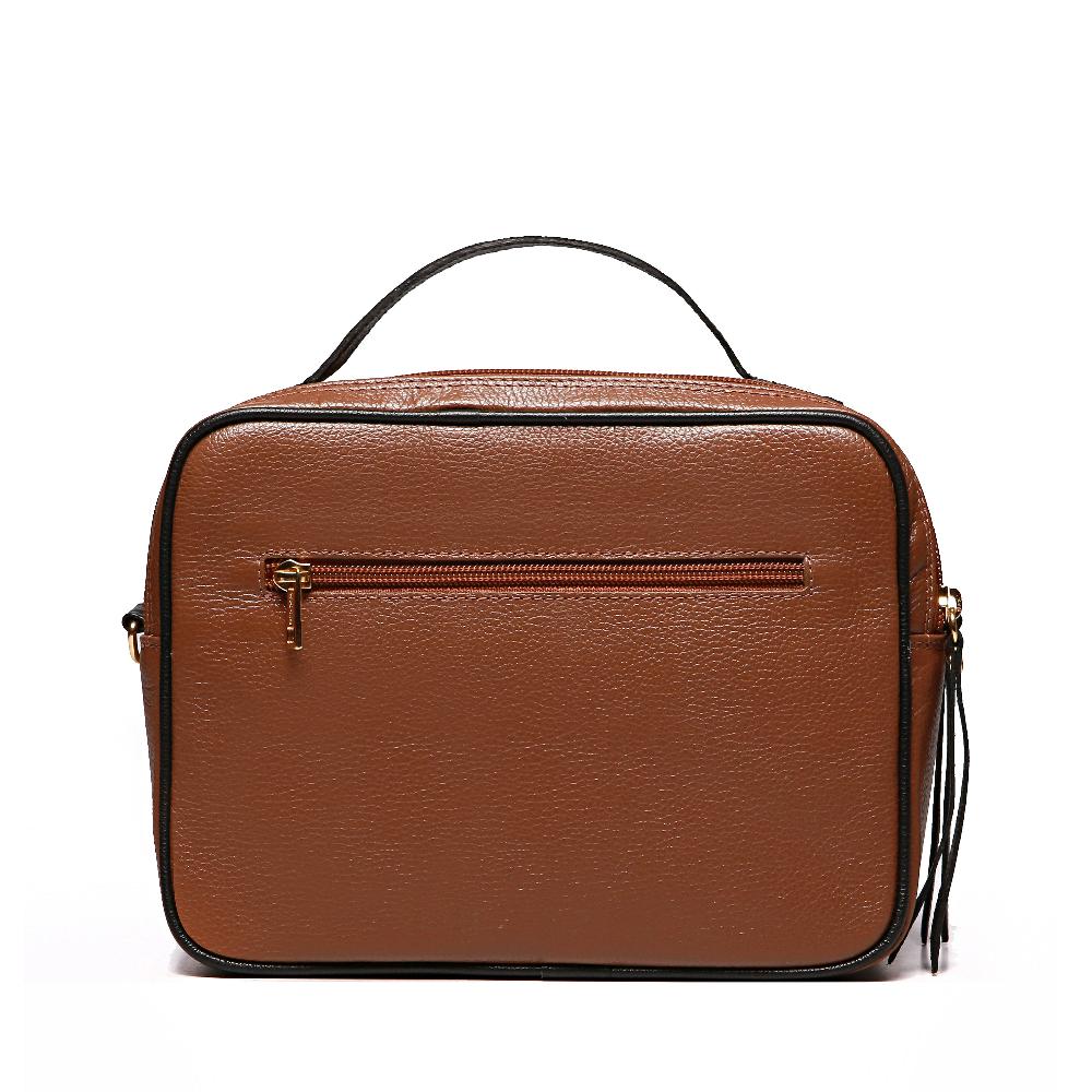 Bolsa Feminina Transversal Mão Couro Marrom Ouro Luna