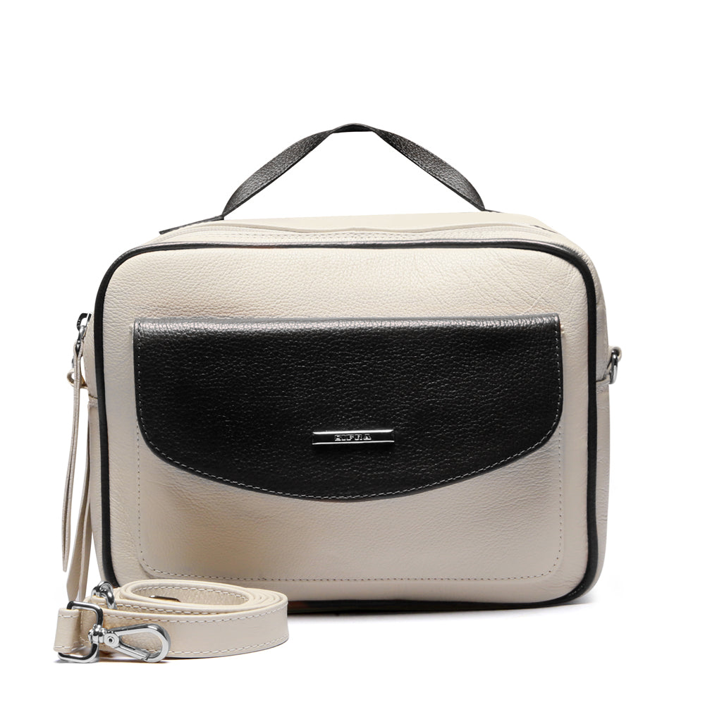 Bolsa Feminina Transversal Mão Couro Off White Preto Luna