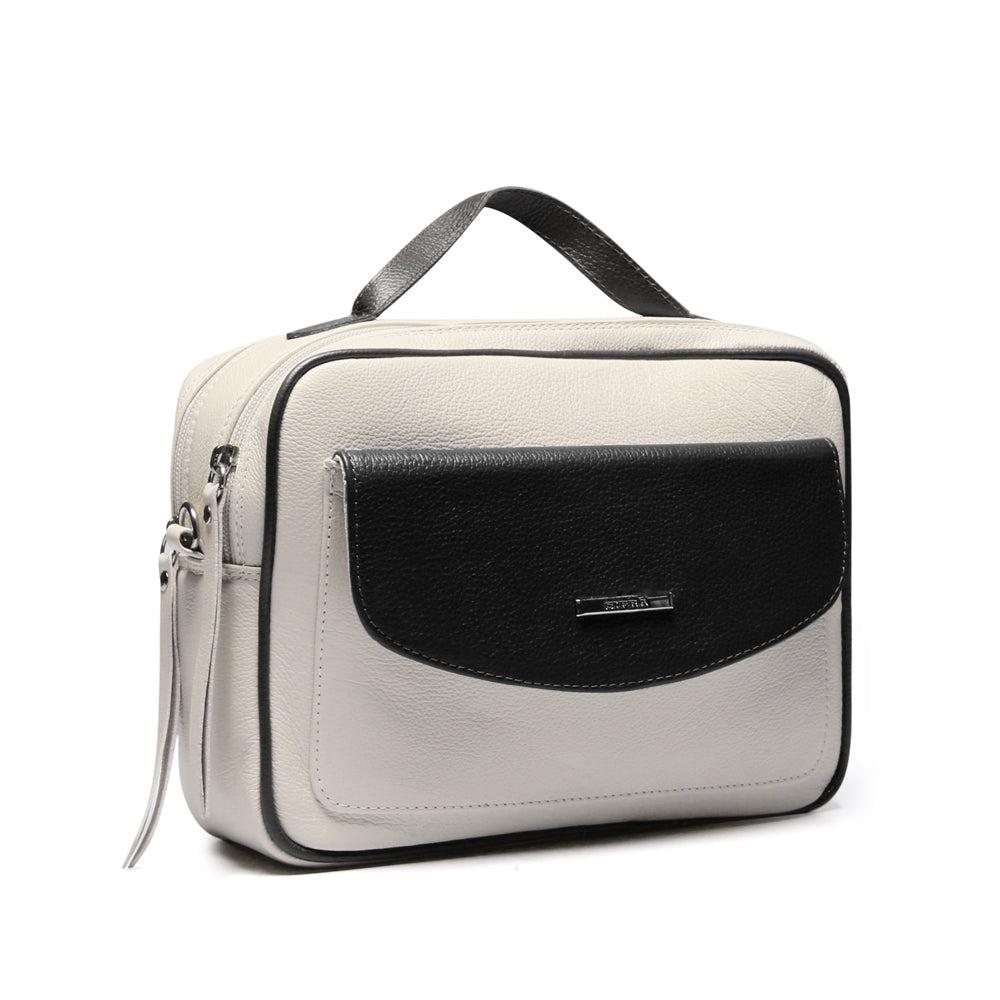 Bolsa Feminina Transversal Mão Couro Off White Preto Luna
