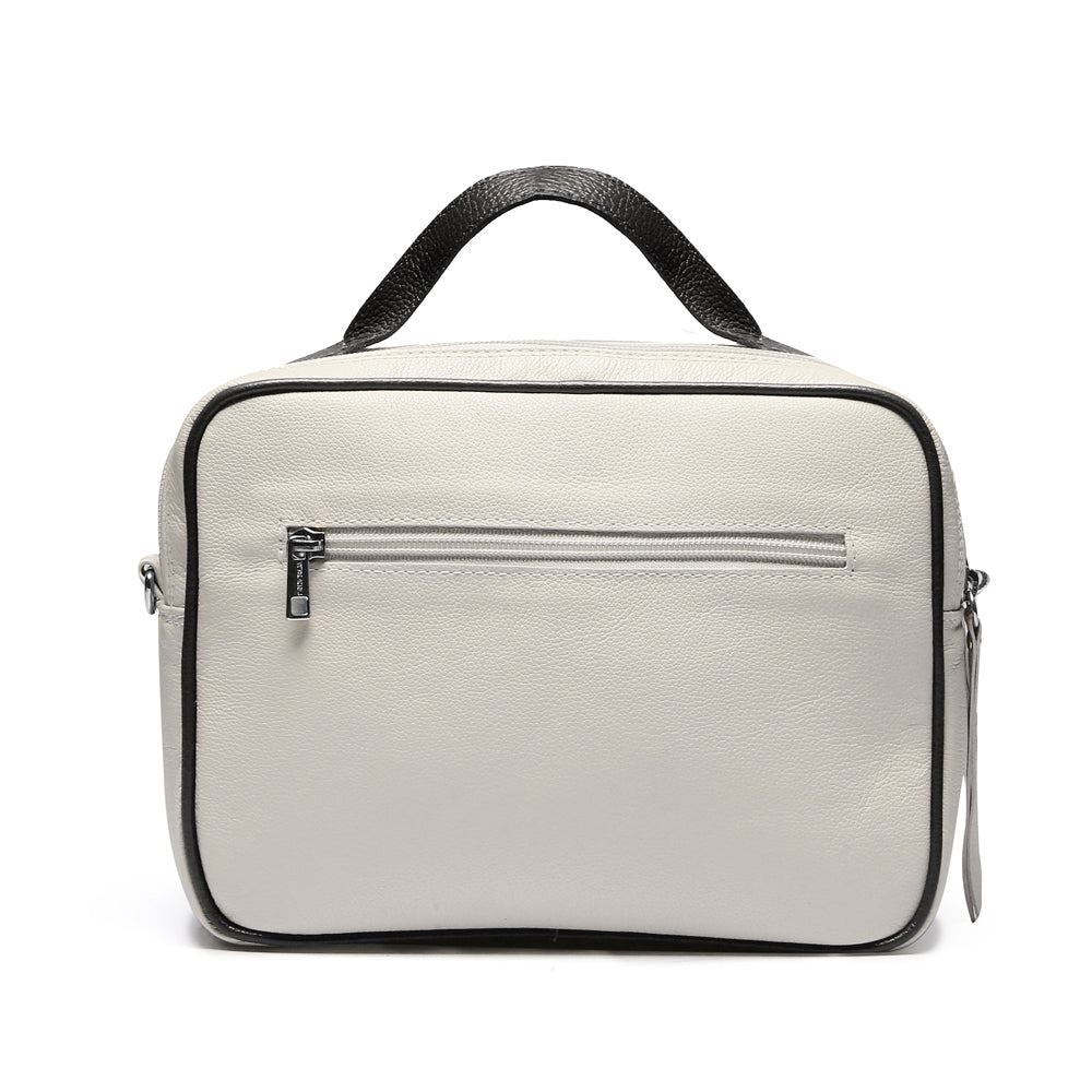 Bolsa Feminina Transversal Mão Couro Off White Preto Luna