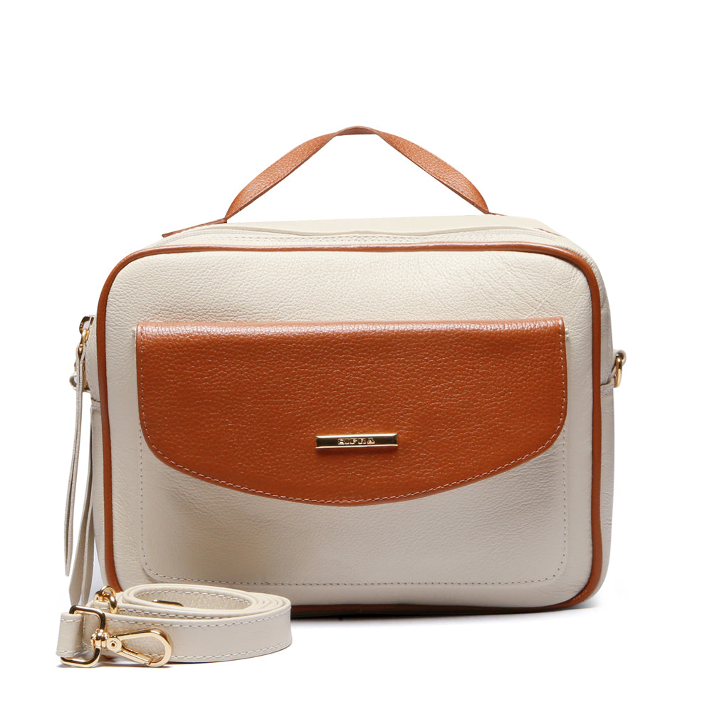 Bolsa Feminina Transversal Mão Couro Off White Terracota Luna