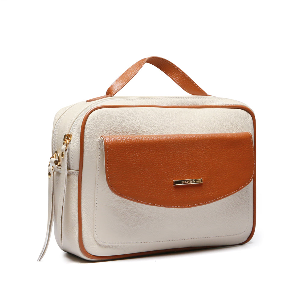 Bolsa Feminina Transversal Mão Couro Off White Terracota Luna